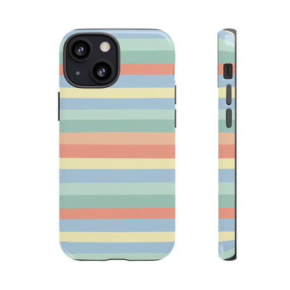 Pastel Striped Phone Case — Retro Horizontal Multi-Color Tough Case
