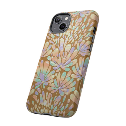 Floral Burst Tough Phone Case – Gold Pastel Botanical Protection
