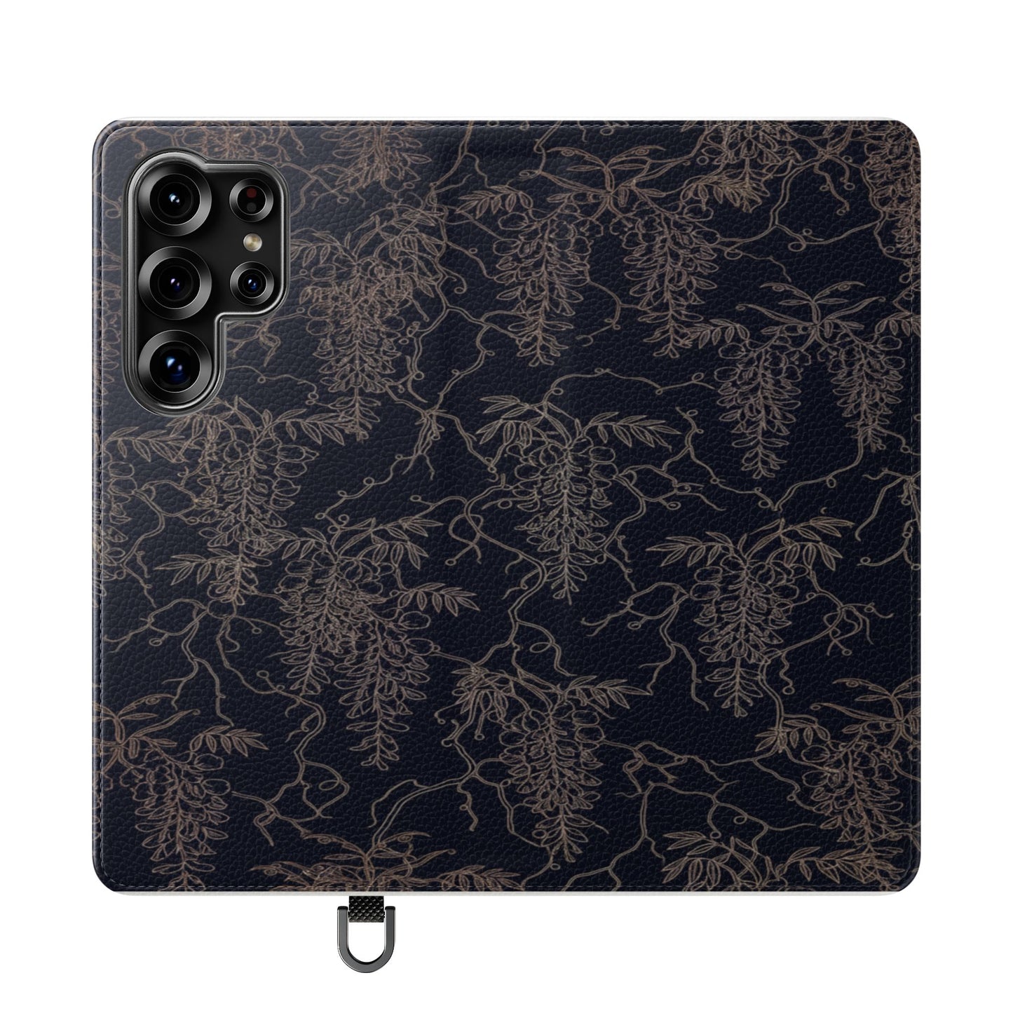 Botanical Noir Flip Phone Case — Dark Floral Wallet Cover with Card Slots