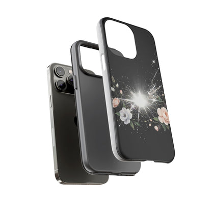 Floral Burst Phone Case — Protective Black Sparkle Design