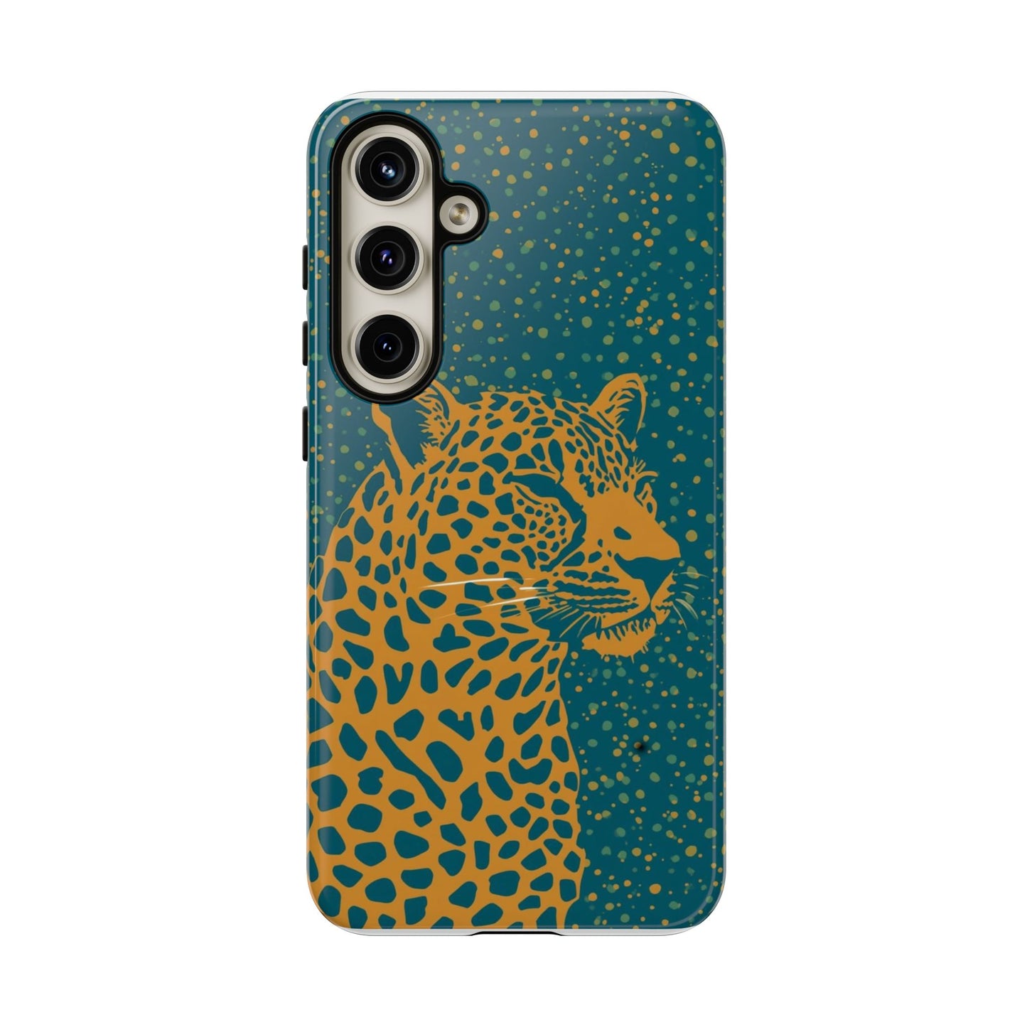 Leopard Spotlight Phone Case — Teal Gold Animal Print Protective Cover