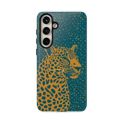 Leopard Spotlight Phone Case — Teal Gold Animal Print Protective Cover