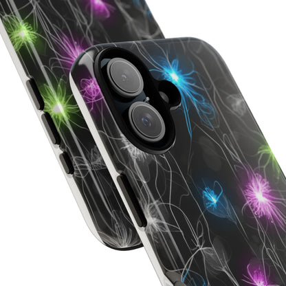 Neon Floral Tough Phone Case — Glow Flower Protective iPhone Cover