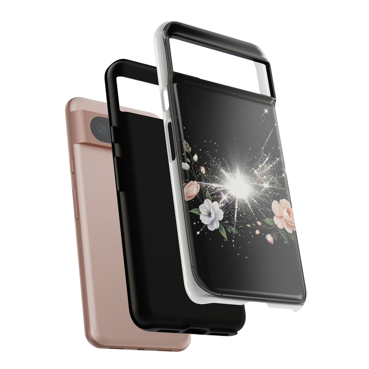 Floral Burst Phone Case — Protective Black Sparkle Design