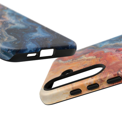 Marbled Galaxy Tough Phone Case — Abstract Blue & Coral Protective Cover