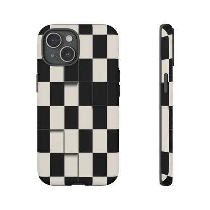 Checkerboard Tough Phone Case — Classic Black & Cream Grid Protective Cover
