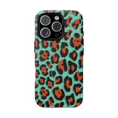 Teal & Rust Leopard Phone Case — Tough Protective Animal Print