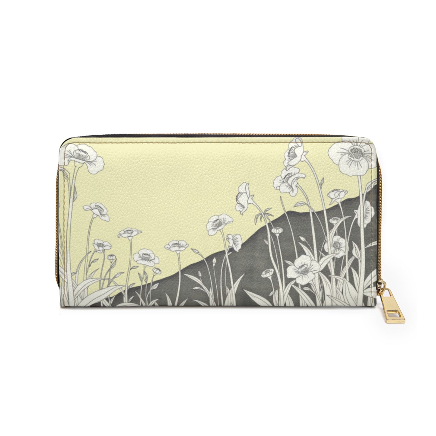 Floral Meadow Zipper Wallet — Yellow Poppy Print