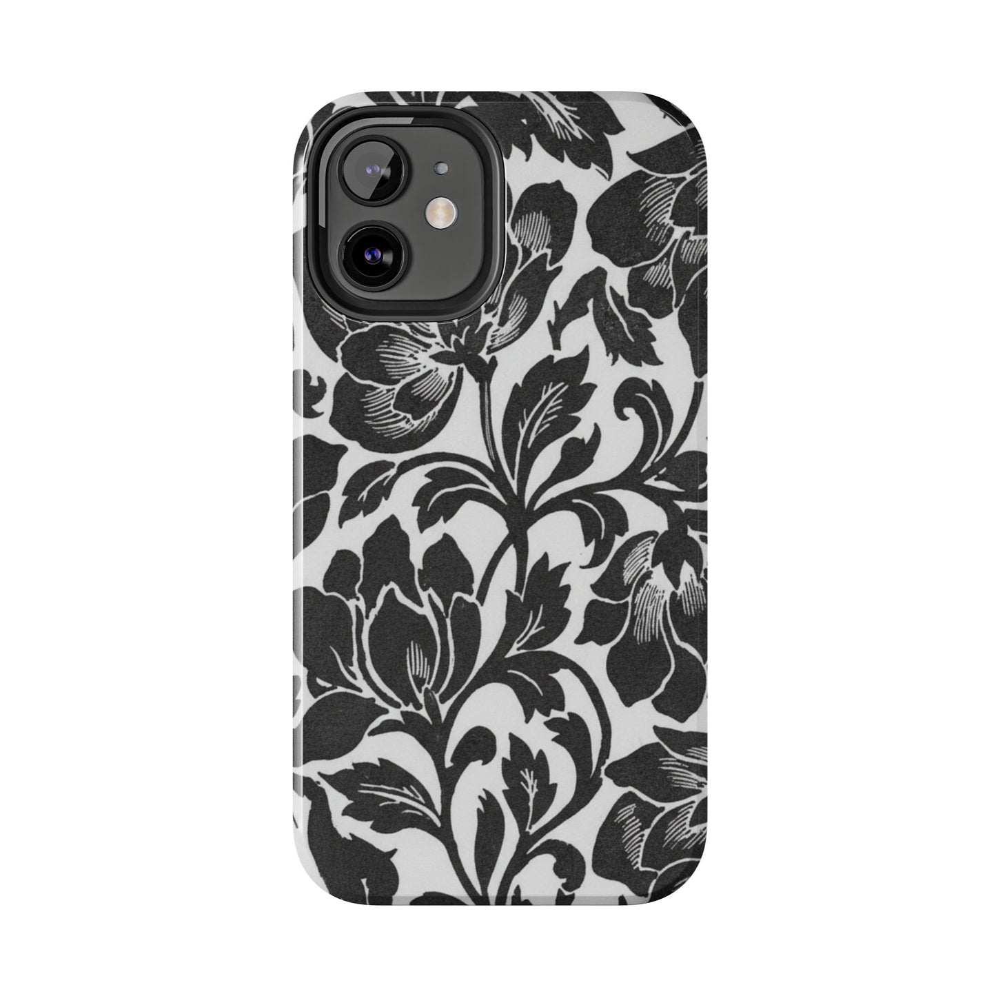 Tough Phone Case — Black & White Vintage Floral Protective Cover