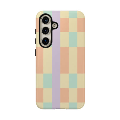 Pastel Checkered Phone Case — Retro Stripe Tough Case