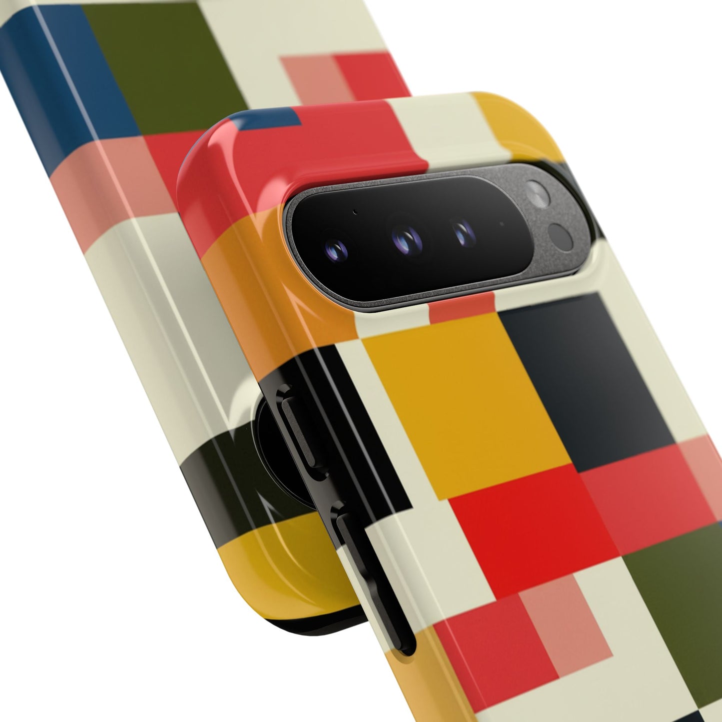 Abstract Color Block Tough Phone Case — Retro Geometric Protective Cover