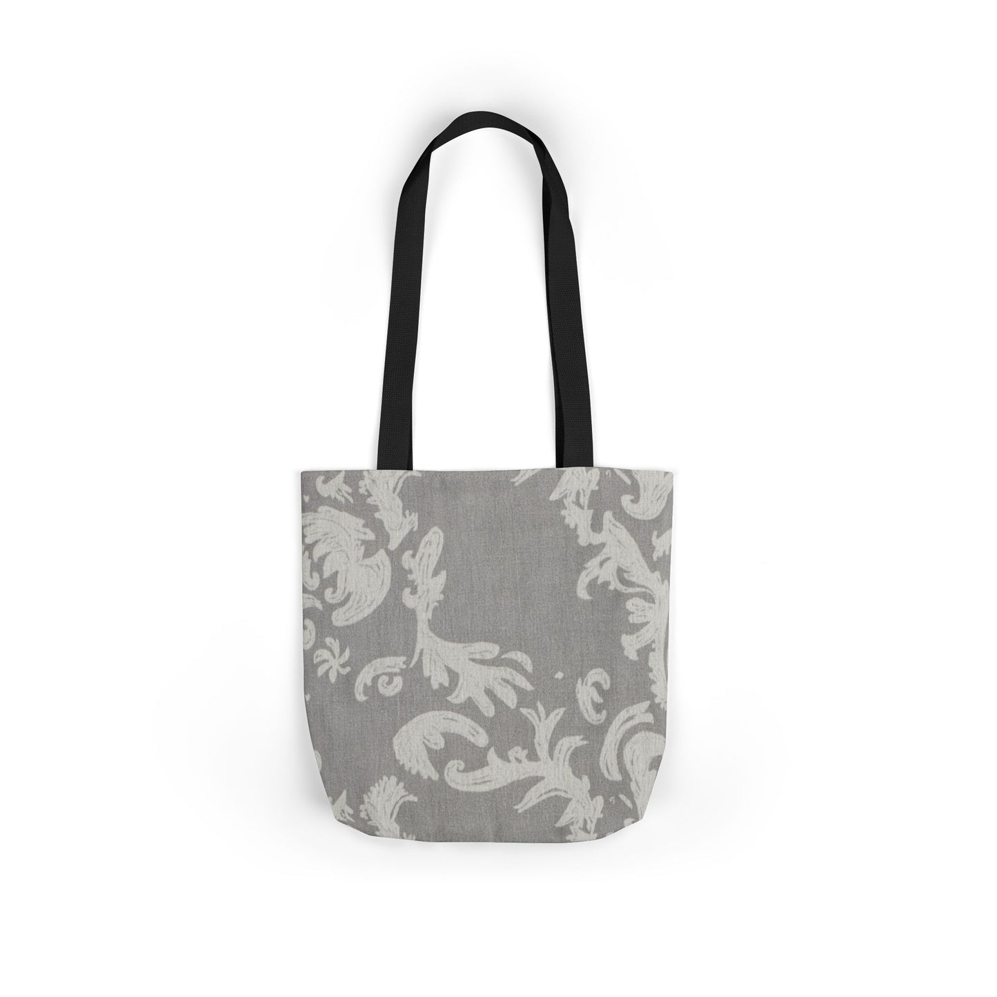 Gray Damask Canvas Tote Bag with Black Straps