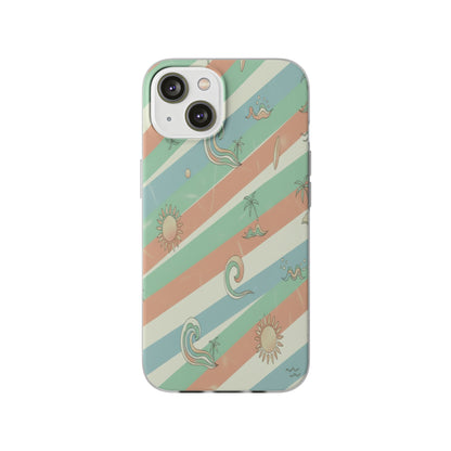 Beach Vibes Phone Case — Retro Pastel Surf & Palm Protective Flexi Case