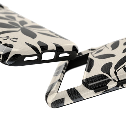 Black Floral Pattern Phone Case — Monochrome Botanical Tough Case