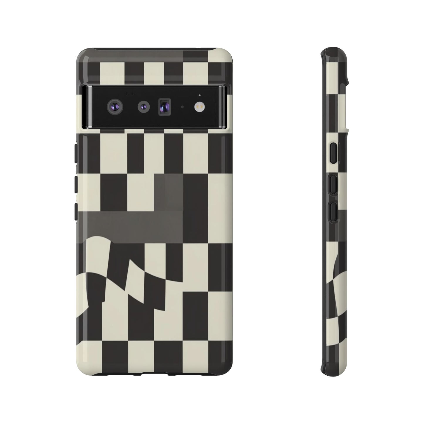 Checkerboard Wave Phone Case — Black & Cream Graphic Tough Case