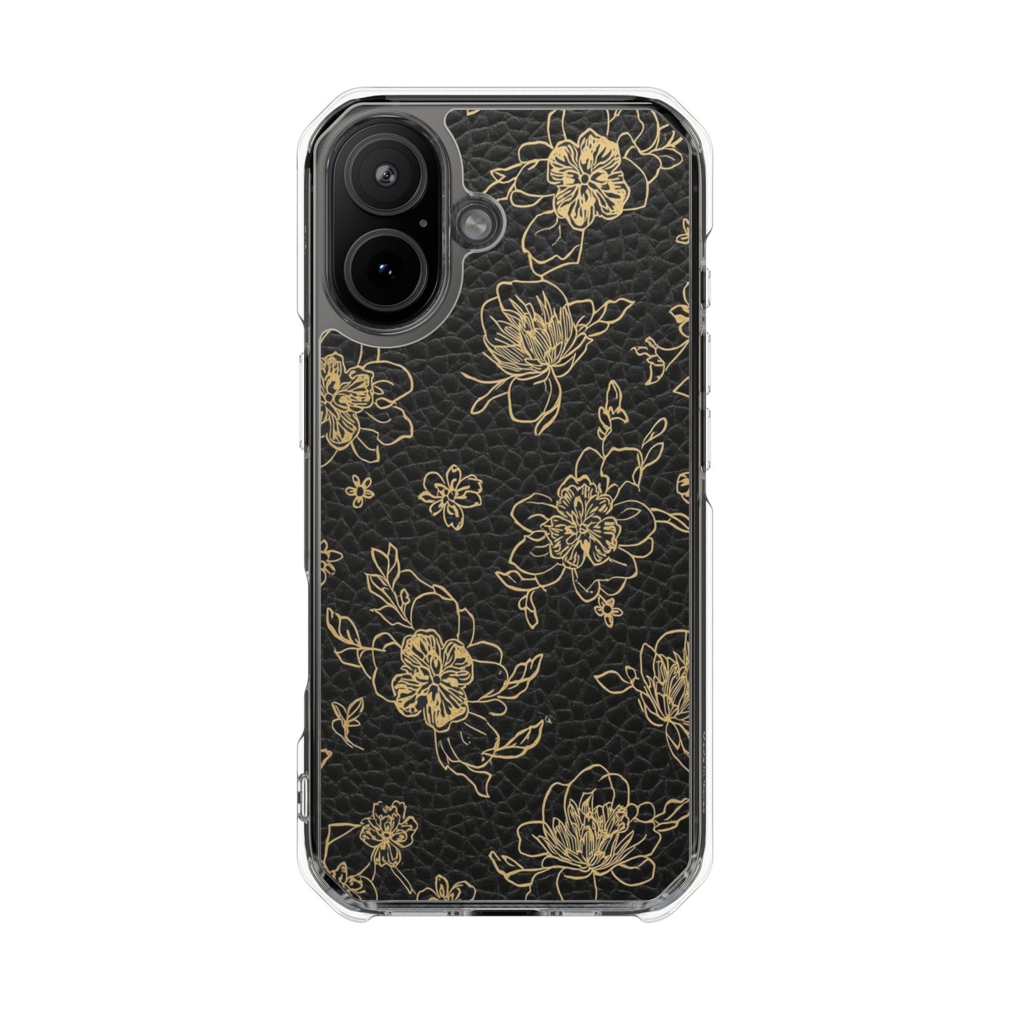 Clear Magnetic Impact Phone Case — Gold Floral Overlay