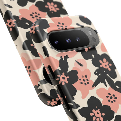 Floral Phone Case — Pink & Black Retro Blossom Protective Cover