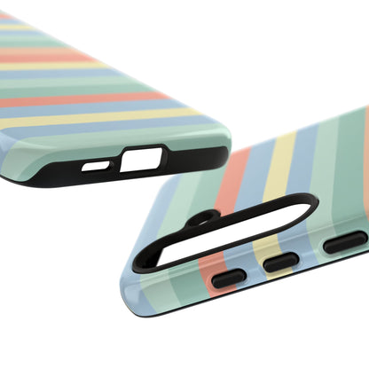 Pastel Striped Phone Case — Retro Horizontal Multi-Color Tough Case