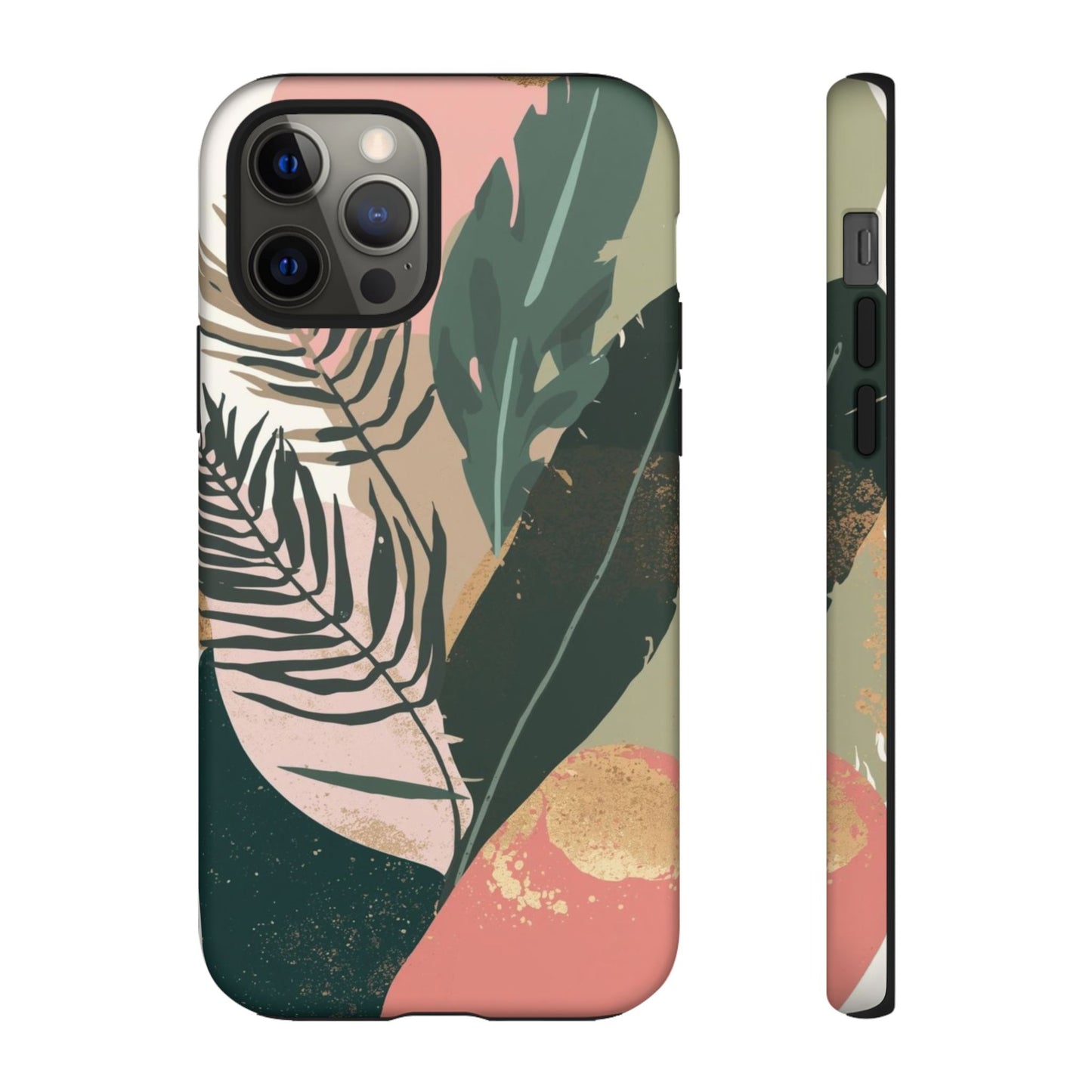 Tropical Leaf Tough Phone Case — Abstract Pink & Green Botanical Protective Cover