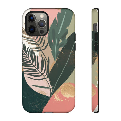 Tropical Leaf Tough Phone Case — Abstract Pink & Green Botanical Protective Cover