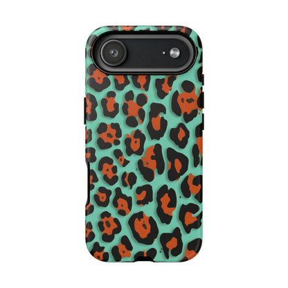 Teal & Rust Leopard Phone Case — Tough Protective Animal Print
