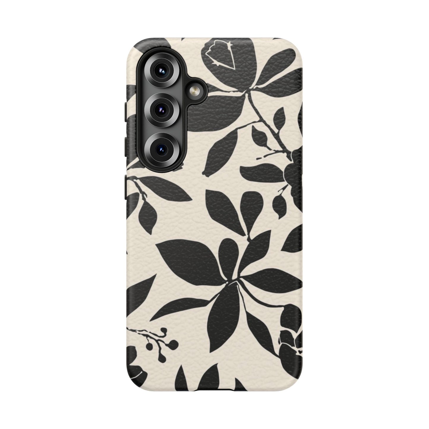 Black Floral Pattern Phone Case — Monochrome Botanical Tough Case