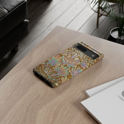 Floral Burst Tough Phone Case – Gold Pastel Botanical Protection