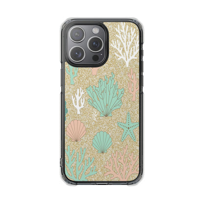 Clear Magnetic Phone Case — Pastel Seashell & Coral Beach Design