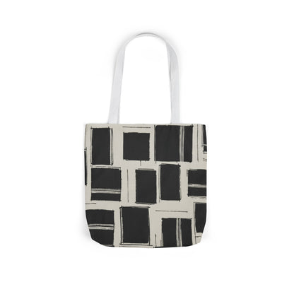Black Brushstroke Squares Canvas Tote Bag — Modern Geometric Market Tote