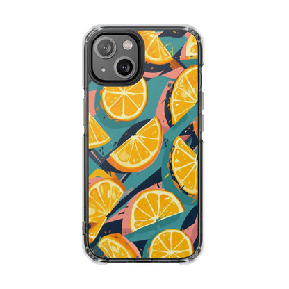 Clear Impact Phone Case — Bright Citrus Slice Pattern, Magnetic Compatible
