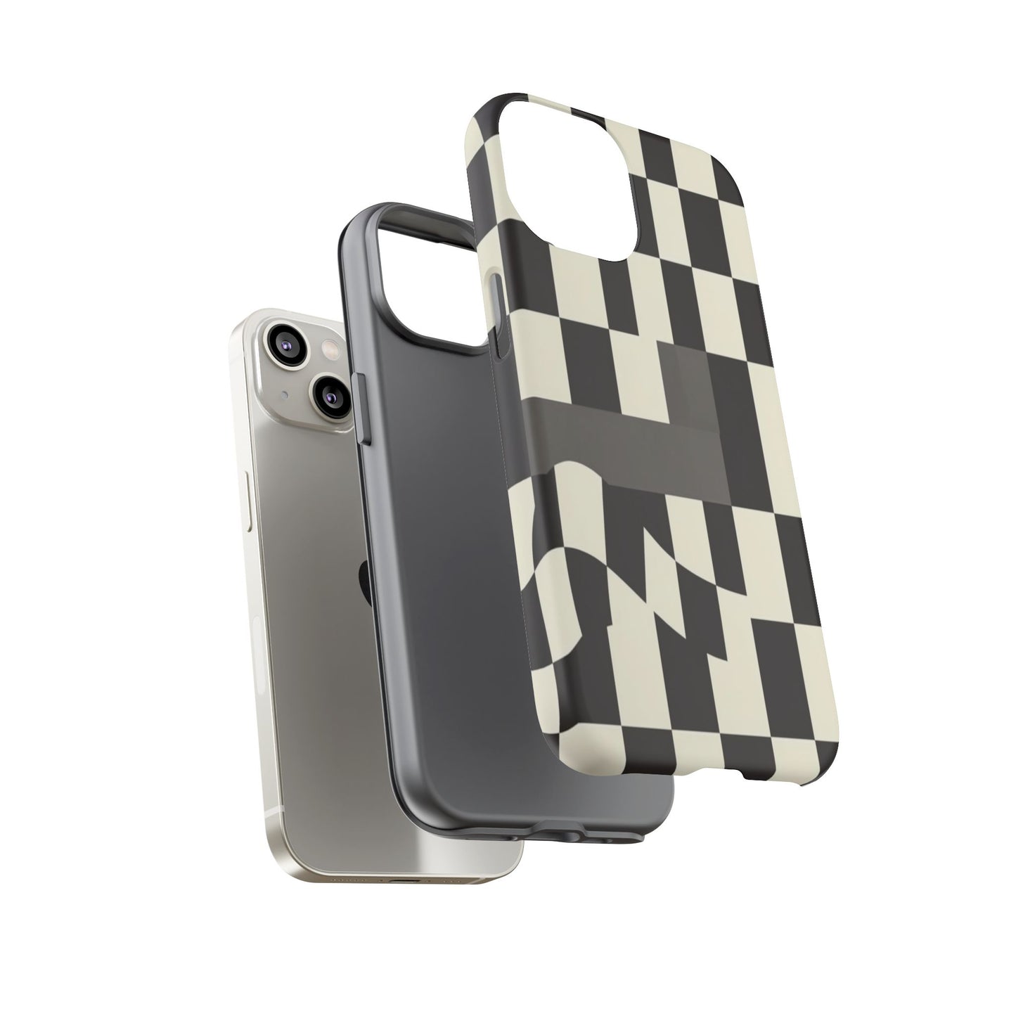 Checkerboard Wave Phone Case — Black & Cream Graphic Tough Case