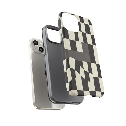 Checkerboard Wave Phone Case — Black & Cream Graphic Tough Case
