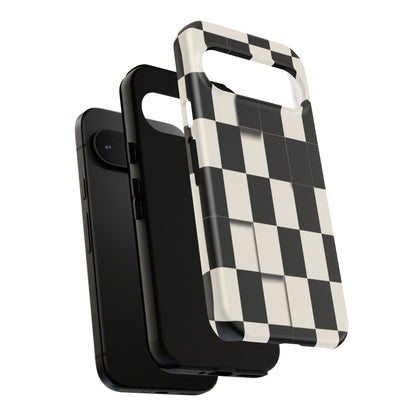 Checkerboard Tough Phone Case — Classic Black & Cream Grid Protective Cover