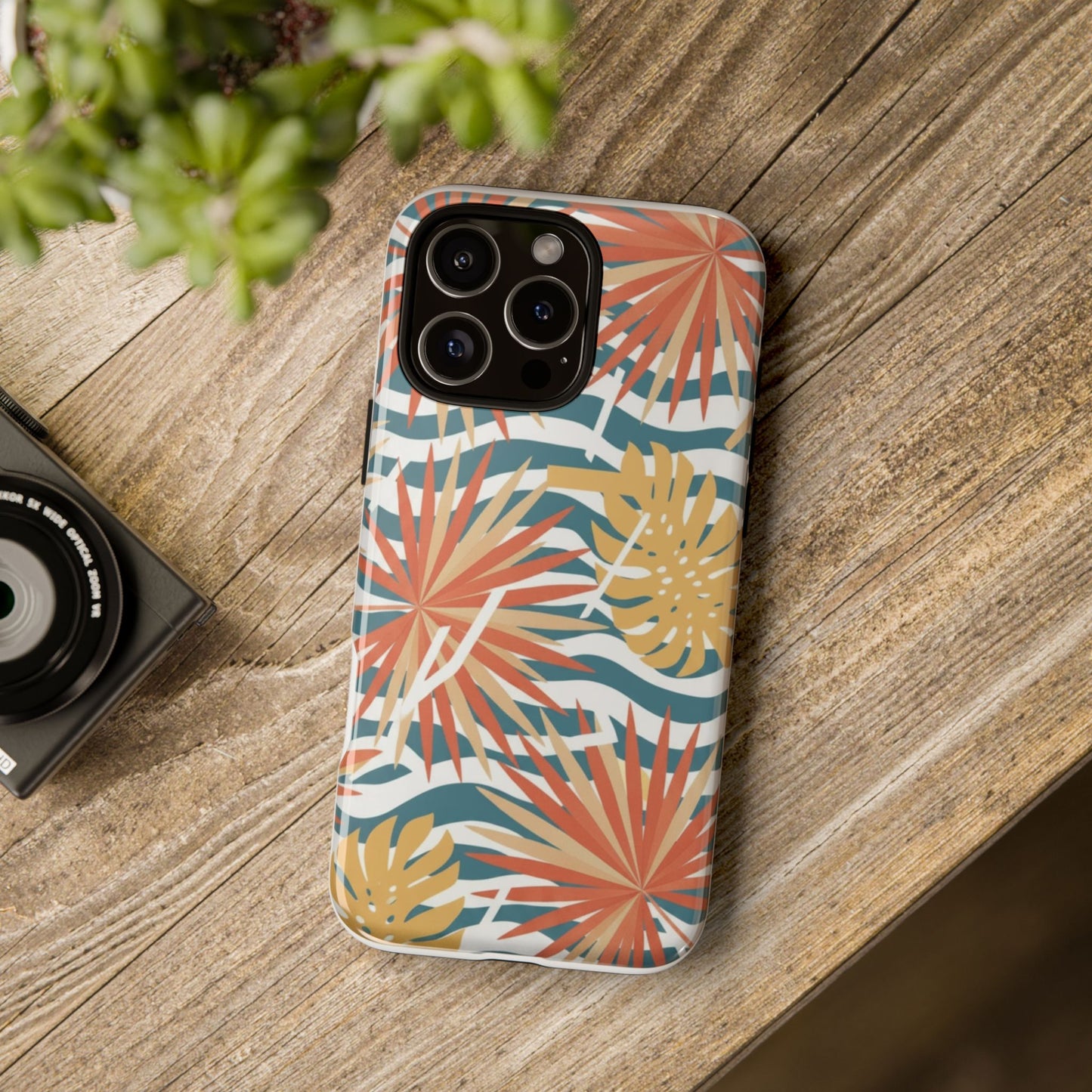 Tropical Palm Tough Phone Case – Retro Wave Floral Protective Cover