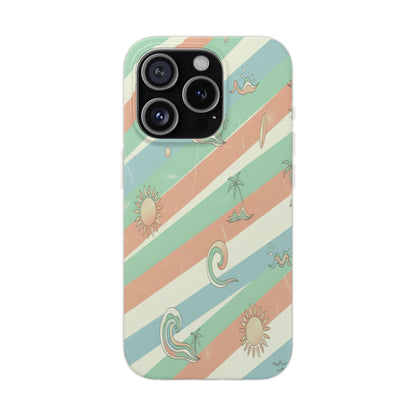 Beach Vibes Phone Case — Retro Pastel Surf & Palm Protective Flexi Case