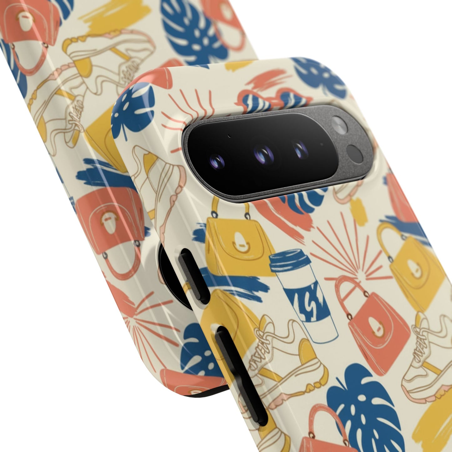 Tough Cases: Retro Summer Pattern Phone Case – Sunglasses, Sneakers & Tropical Leaves