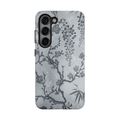 Tough Phone Case — Gray Cherry Blossom Ink Floral Design