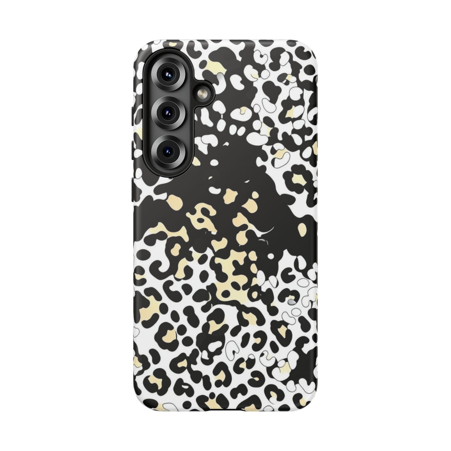 Leopard Splash Tough Phone Case — Black & Cream Animal Print Protective Cover