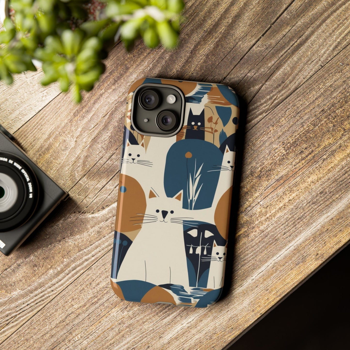 Cat Pattern Phone Case – Retro Abstract Cats Protective iPhone Cover