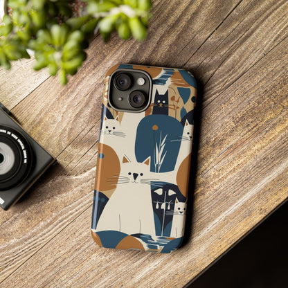 Cat Pattern Phone Case – Retro Abstract Cats Protective iPhone Cover