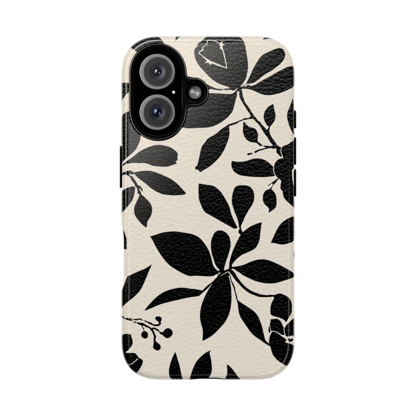 Black Floral Pattern Phone Case — Monochrome Botanical Tough Case