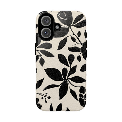 Black Floral Pattern Phone Case — Monochrome Botanical Tough Case