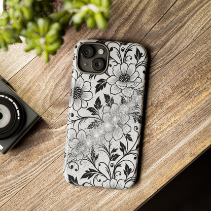 Floral Lace Phone Case — Black & White Vintage Flower Protective Case