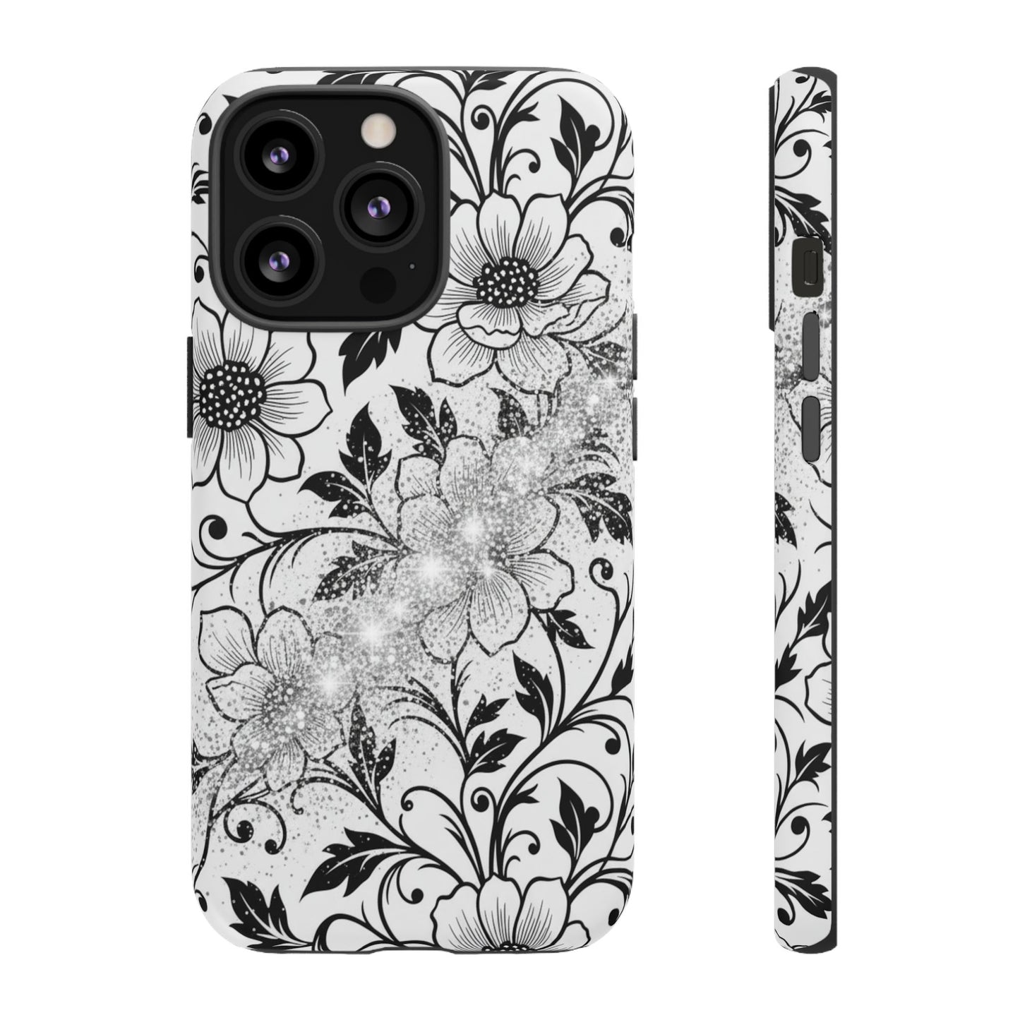 Floral Lace Phone Case — Black & White Vintage Flower Protective Case