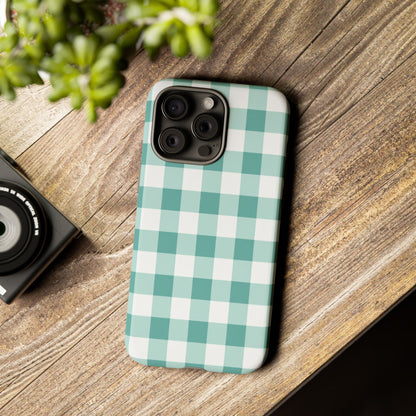 Mint Green Buffalo Check Tough Phone Case — Durable Plaid Protective Cover