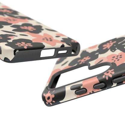 Floral Phone Case — Pink & Black Retro Blossom Protective Cover