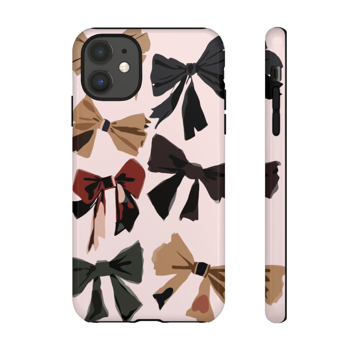 Bow Pattern Phone Case - Pink, Brown & Black Bows Protective Cover
