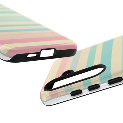 Pastel Striped Tough Phone Case – Protective Retro Rainbow Design