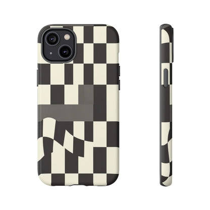 Checkerboard Wave Phone Case — Black & Cream Graphic Tough Case