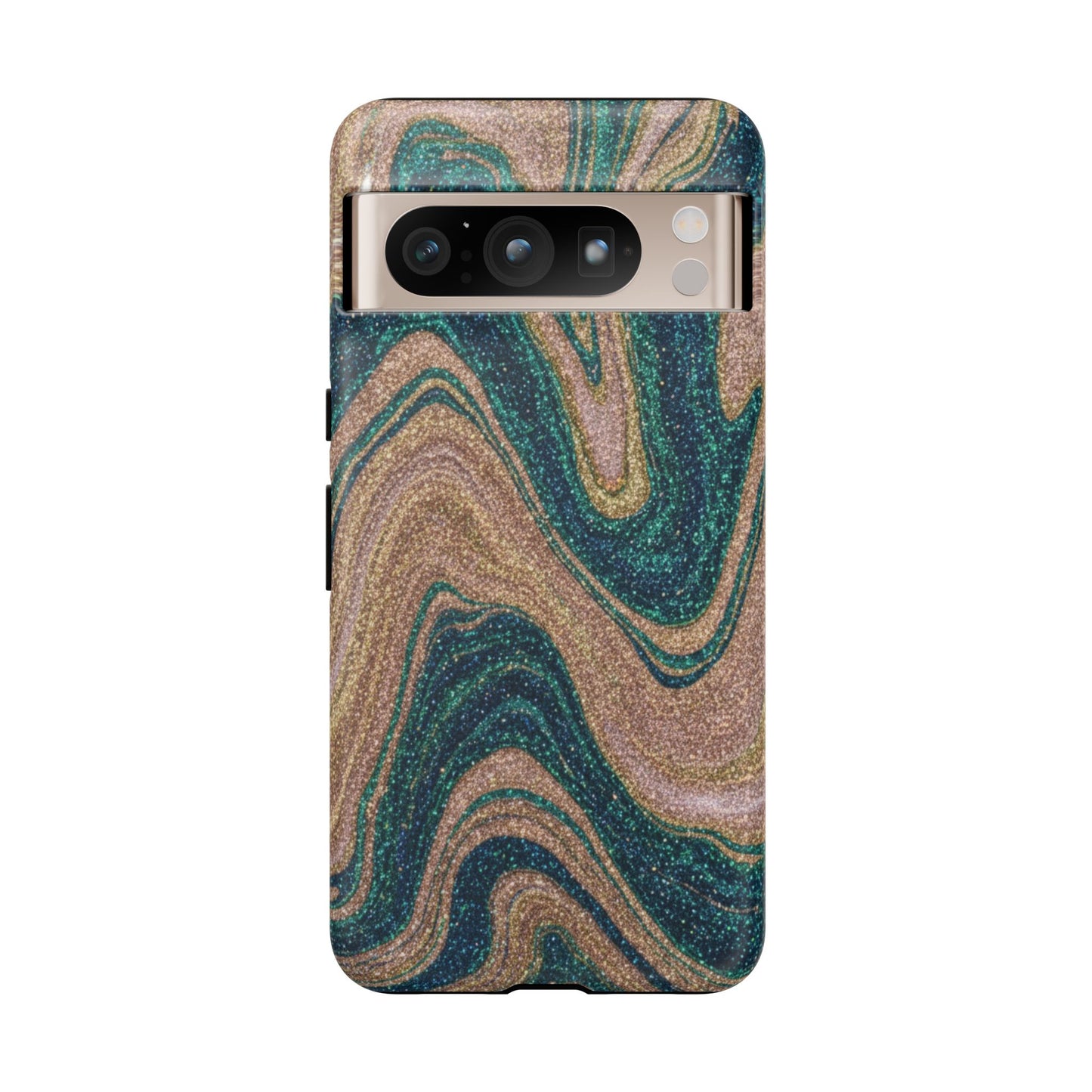 Marbled Teal & Gold Phone Case — Glitter Swirl Tough Case